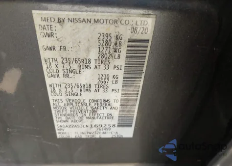 2020 Nissan Murano S Intelligent Awd from USA, damaged, VIN 5N1AZ2AS3LN169258